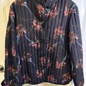Vintage Jon Woods Quilted Floral Jacket Oriental Botanical Print Asian Look